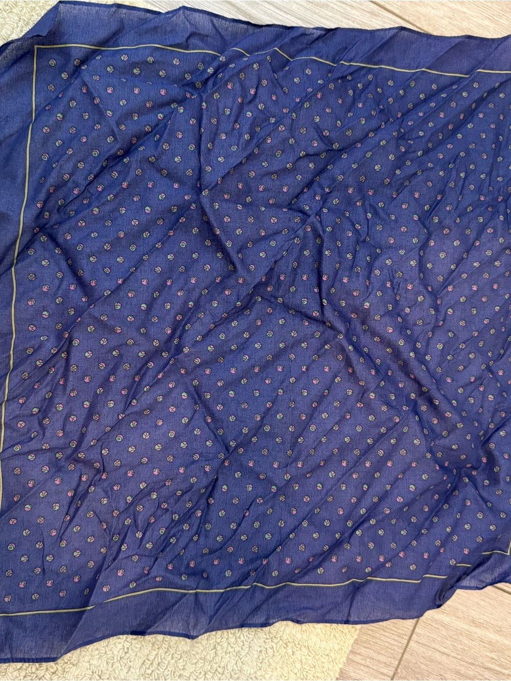 Givenchy Blue Cotton Accent Scarf with Pink and Green Dots - Picture 3 of 5